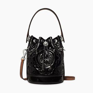 NWT Tory Burch Mini T Monogram Puffy Patent Leather Bucket Bag Crossbody Black